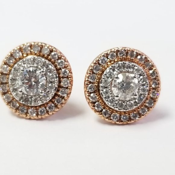 Amazon.com: 5/8 Carat Double Halo Natural Diamond Stud  10K Rose Gold 1.10 Ct Diamond Double Halo Earring Set Pave Authetic Ladies Gift